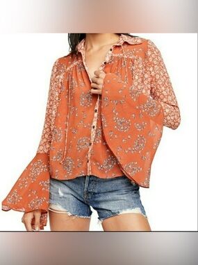 Free People Serena rust floral boho flowy blouse top